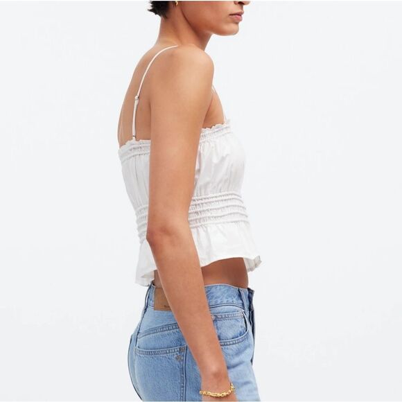NWT Madewell Smocked Button-Front Top in Poplin - Picture 4 of 9